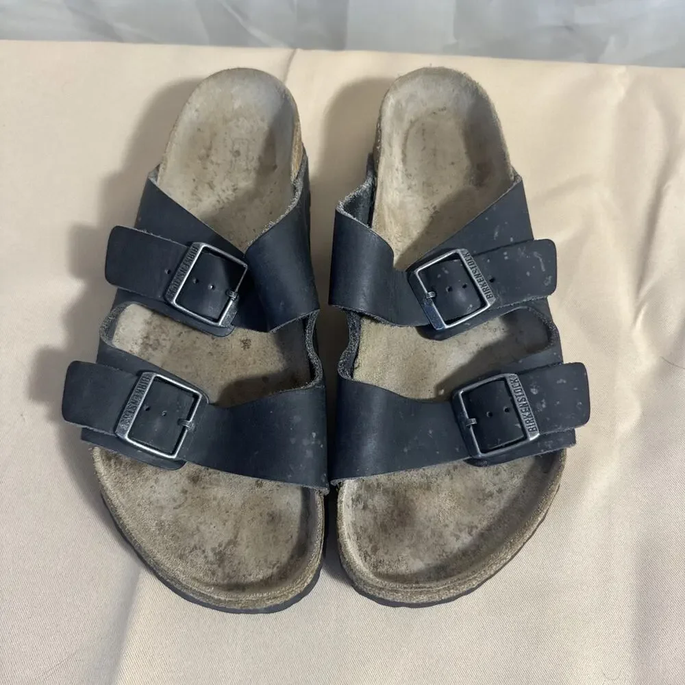 Birkenstock Arizona Men’s 11 Black Leather Double Strap Sandals EU 44 Comfort